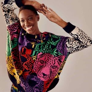 Farm Rio Mixed Midnight Leopard Sweater size small